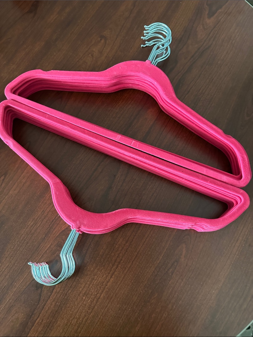 Set of 20 Vibrant Pink Velvet Non-Slip Slim Women's Hangers with Silver Hooks